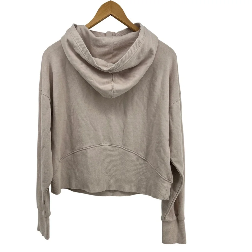 JoyLab French Terry 1/2 Zip Hooded Pullover Sweatshirt Beige Kangaroo Pocket - Picture 2 of 7